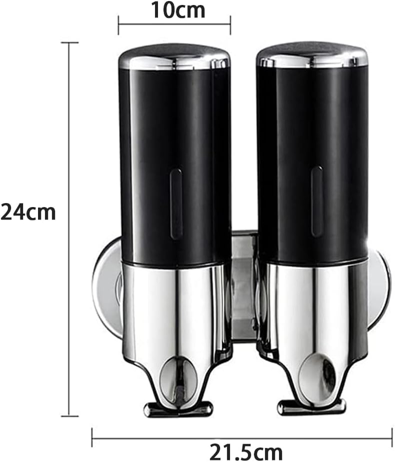 Wall Mounted Bathroom Shower Pump Dispenser, 2 Chamber Dispenser and Organizer-Holds Shampoo Soap Conditioner Shower Gel for Bathroom Kitchen Hotel (Black 2 Chamber) image number 5