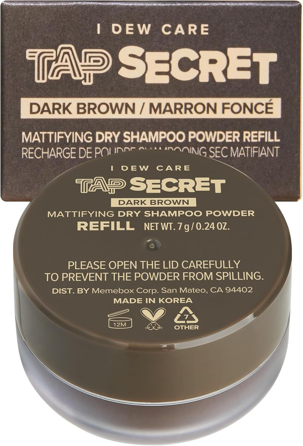I DEW CARE Dry Shampoo Powder Refill - Tap Secret Dark Brown | with Black Ginseng, Non-Aerosol, Benzene-Free, Mattifying, Travel Size Dry Shampoo, Unisex, Root Touch Up, Texture Powder, 0.24 Oz. image number 2