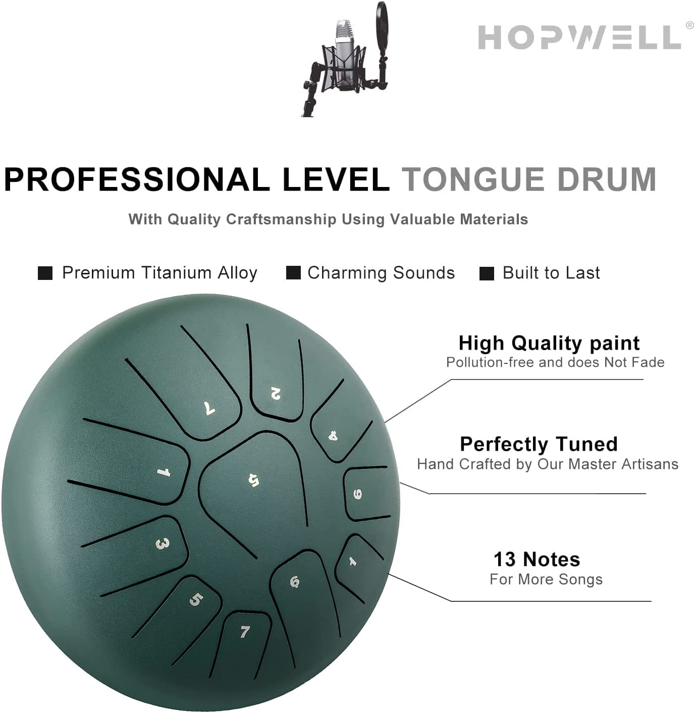 Steel Tongue Drum 10 Inches 11 Notes, Percussion Instrument for Adult Kids, Handpan Drum with Carry Bag, Music Book & Drum Mallets - Green image number 4