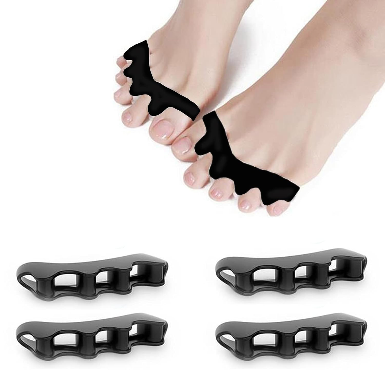 [2 Pairs] Black Toe Separator Toe Spacers for Feet, Premium Bunion Corrector for Women & Men, Hammer Toe Straightener, Comfortable and Durable Toe Separators for Overlapping Toes