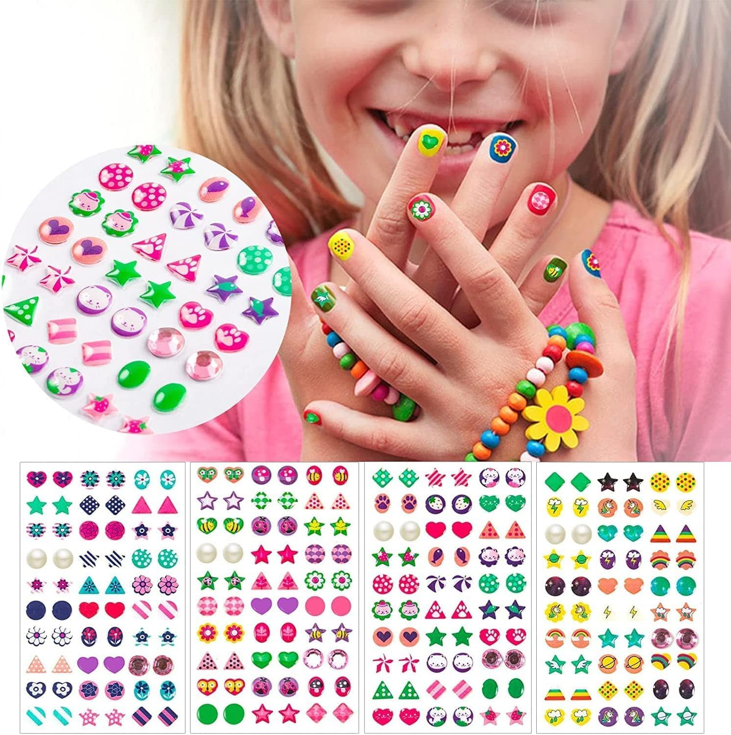240PCS Sticker Earrings for Girls, Self Adhesive Glitter Craft Crystal Stickers， 3D Gems Girls Sticker Earrings image number 5