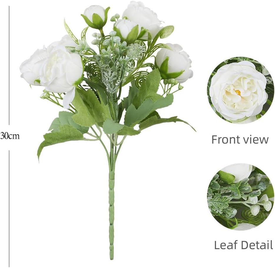 AU010-3 3 Bundles Artificial Plants with Rose Flowers, Plastic Material Faux Greenery for Home Bedroom Office Indoor Outdoor D&eacute;cor,30Cm(11.8") image number 1