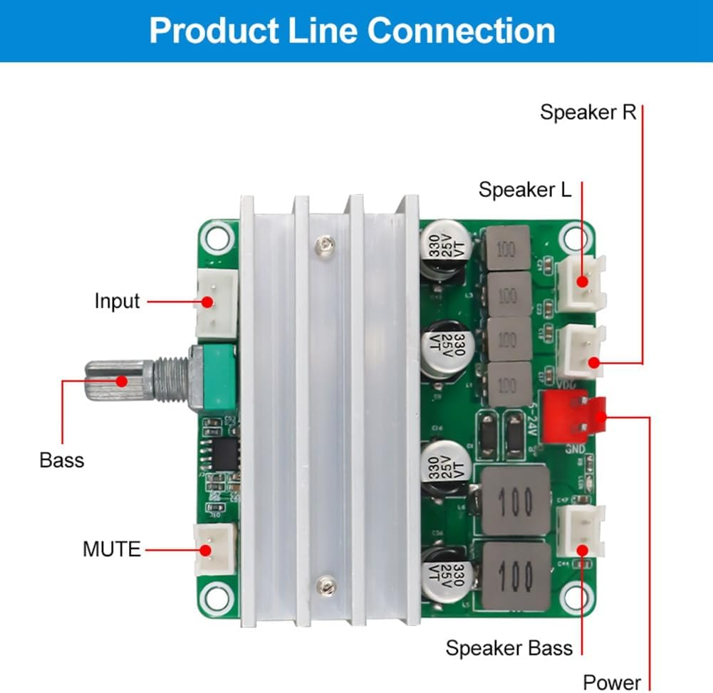 Lnqwhduu Digital Audio Power Amplifier Board 2.1 Channel 2X50W&100W 12V-24V Home Theater DIY Amplifier Module with Bass Andtreble image number 1