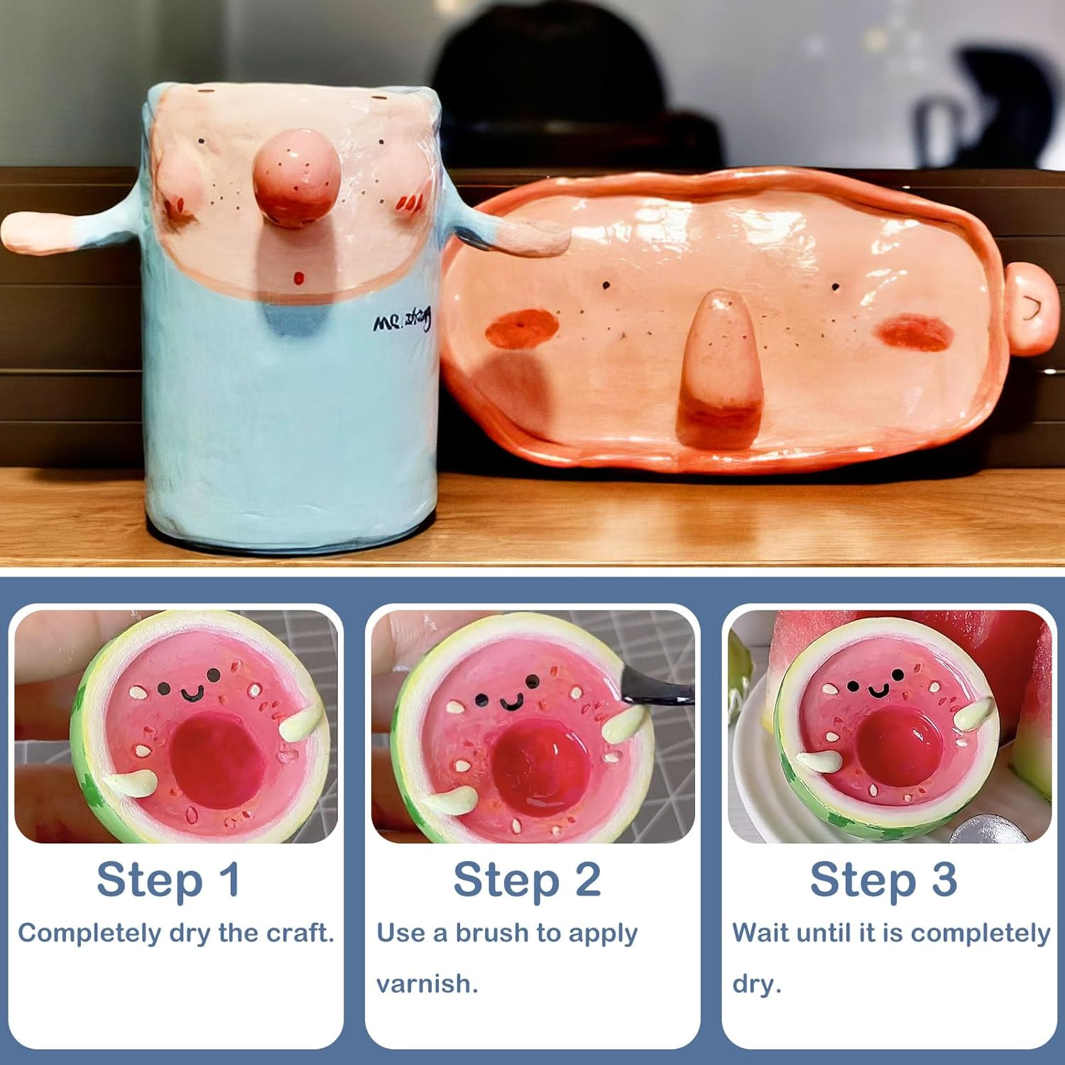 Air Dry Clay Glaze Kit, 2 X 100Ml Gloss Matte Clay Varnish Sealant, Water Proof, High Luster Finish, Scratch Resistant, for Craft Pottery image number 4