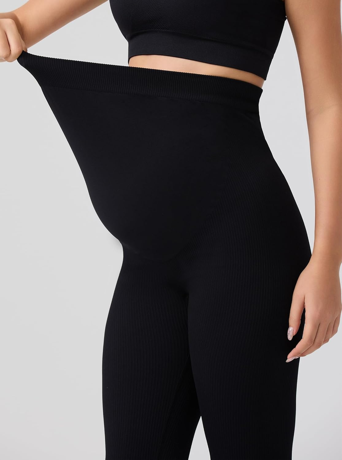 Angelhood Women'S Maternity Flare Leggings over the Belly Ribbed Pregnancy Yoga Leggings Workout Activewear Maternity Pants