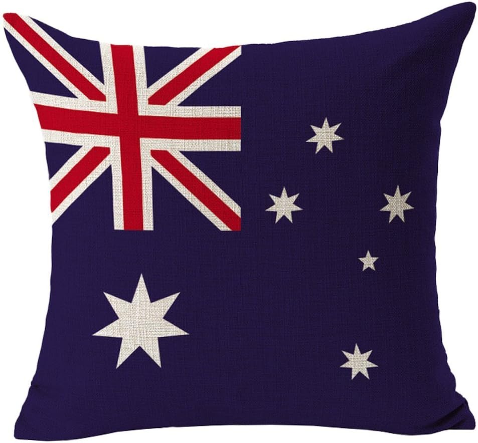 Australia Flag - Square Burlap Cotton Linen Throw Pillow Case Shell Cushion Covers without Cushion with Zipper 18 X 18 Inch Home Decor - for Living Room, Bedroom, Couch, Sofa (Australia)