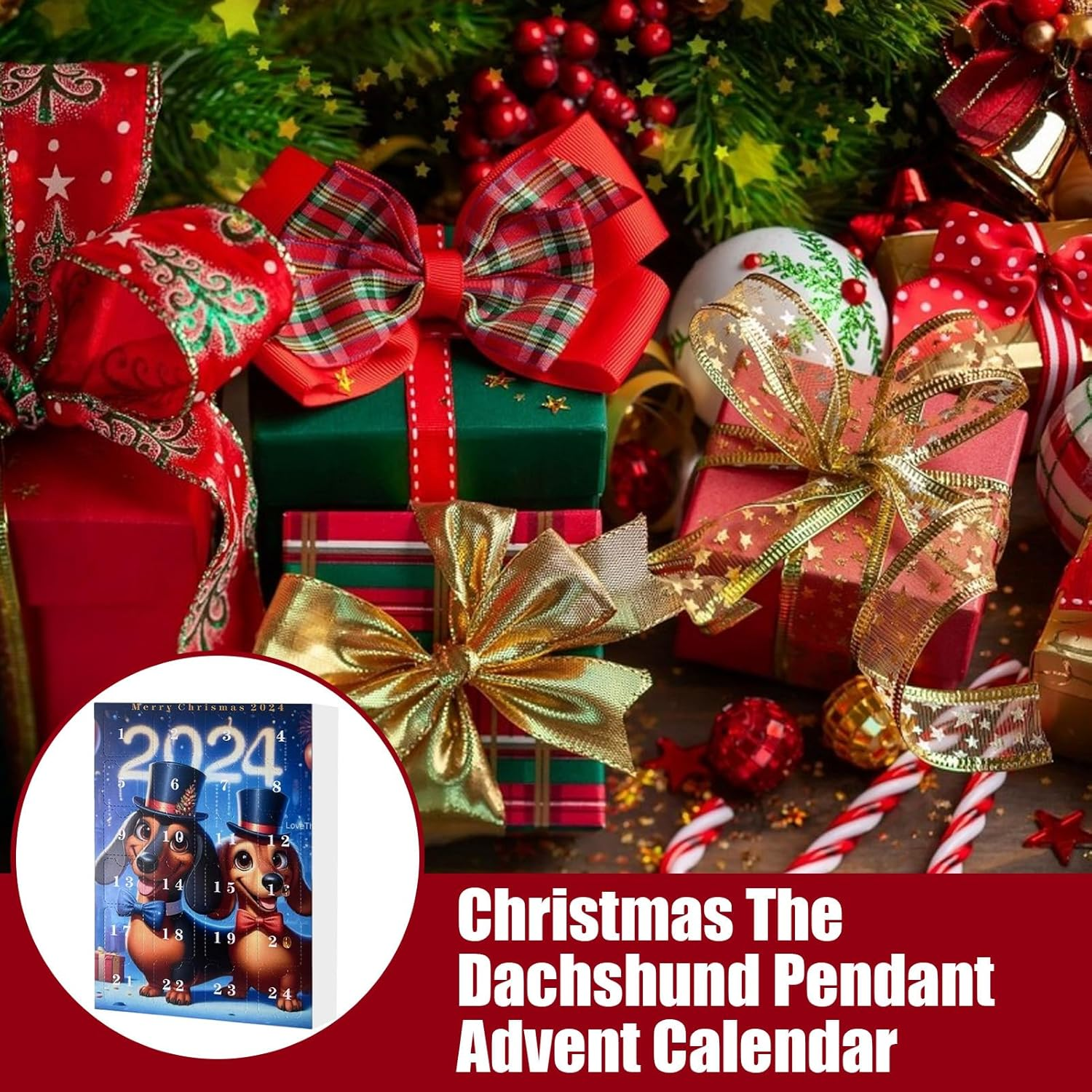 2024 Dachshund | Christmas Countdown Calendar | 24 Day of Surprises Funny Dog Set | Silly and Cute Dachshund Toy | Dog Charmss Pendant Countdown Calendar for Home Decor image number 2