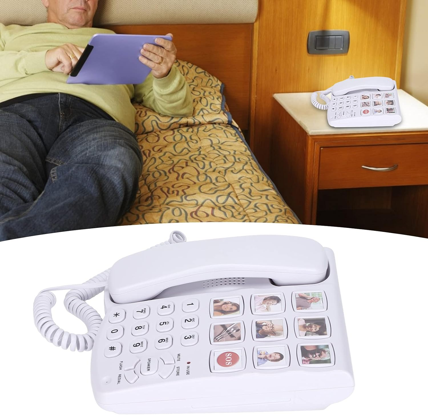 LD‑858HF Big Button Telephone,Plplaaoo Home Phone with Photo Buttons, Amplified Photo Memory Corded Landline for Seniors Elderly, Big Button Phone for Seniors, Dementia, Hearing Impaired image number 6
