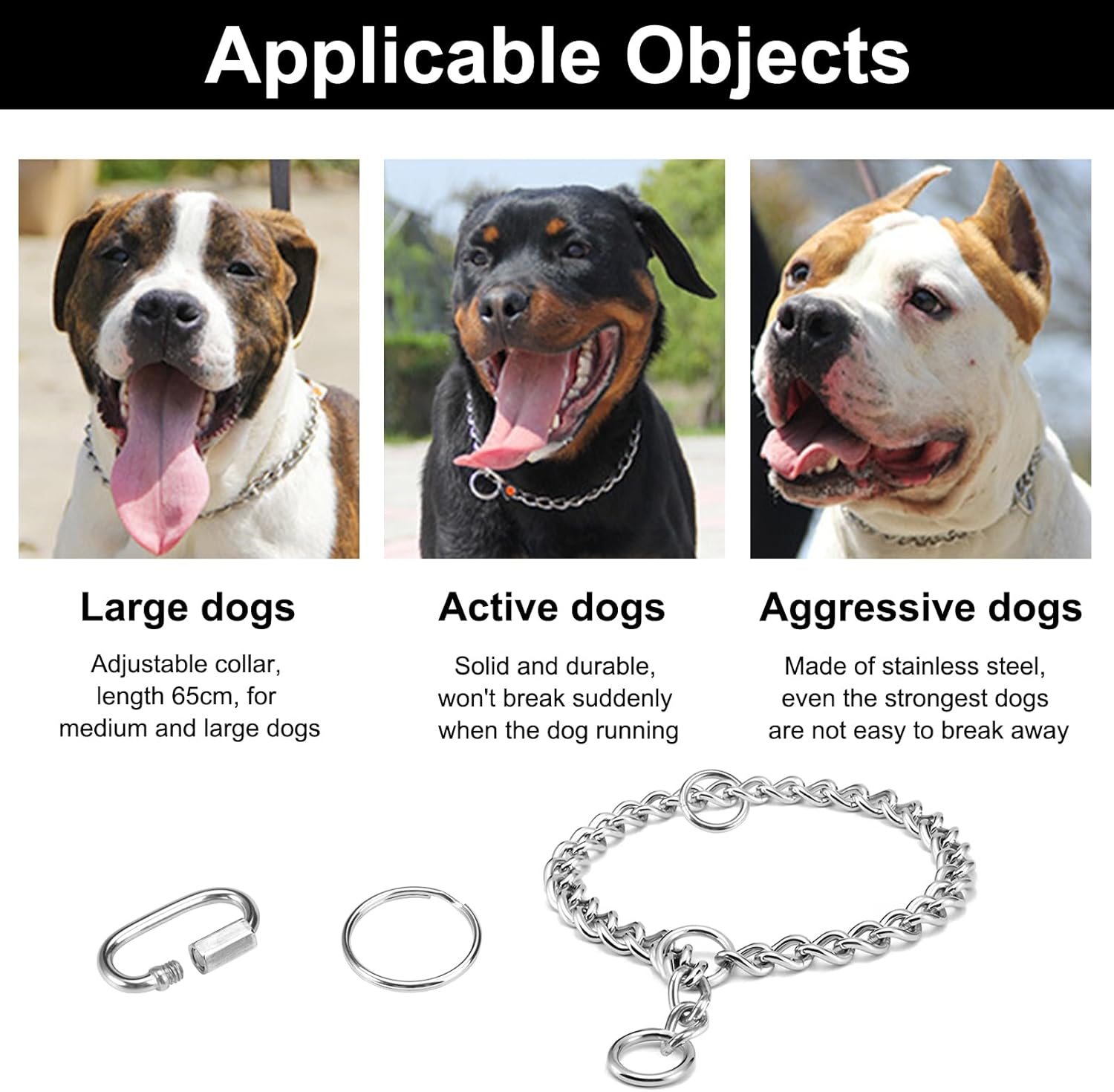 Dog Chain Collar, 65 Cm Dog Collar Chain, Adjustable Dog Chain with Secure Buckle, Dog Chain for Dog Training, Stainless Steel Dog Necklace, Metal Dog Collar for Walking image number 5
