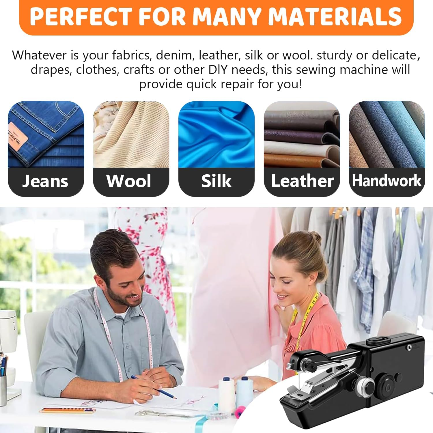 Handheld Sewing Machine for Beginners, Portable Mini Sewing Machine with Two Powered Supply Modes,Simple Operation, Quick Stitching for Home & Travel & DIY - Black image number 4