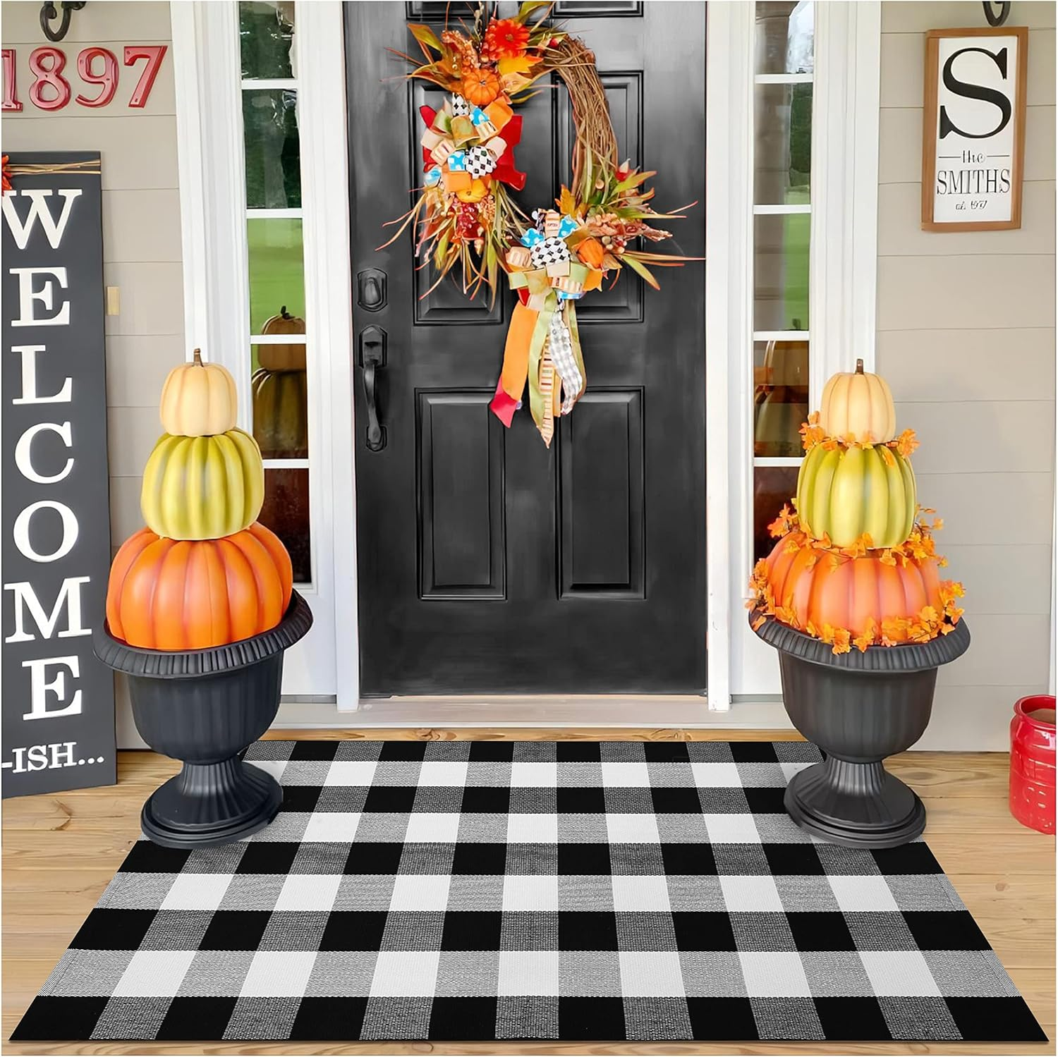 EARTHALL Cotton Buffalo Plaid Check Rug 3'X 5' Black and White Area Rug, Hand-Woven Kitchen/Frontdoor/Living Room/Laundry Room/Bathroom/Bedroom Washable Retro Lattice Checkered Carpet (35.4''X59'') image number 6