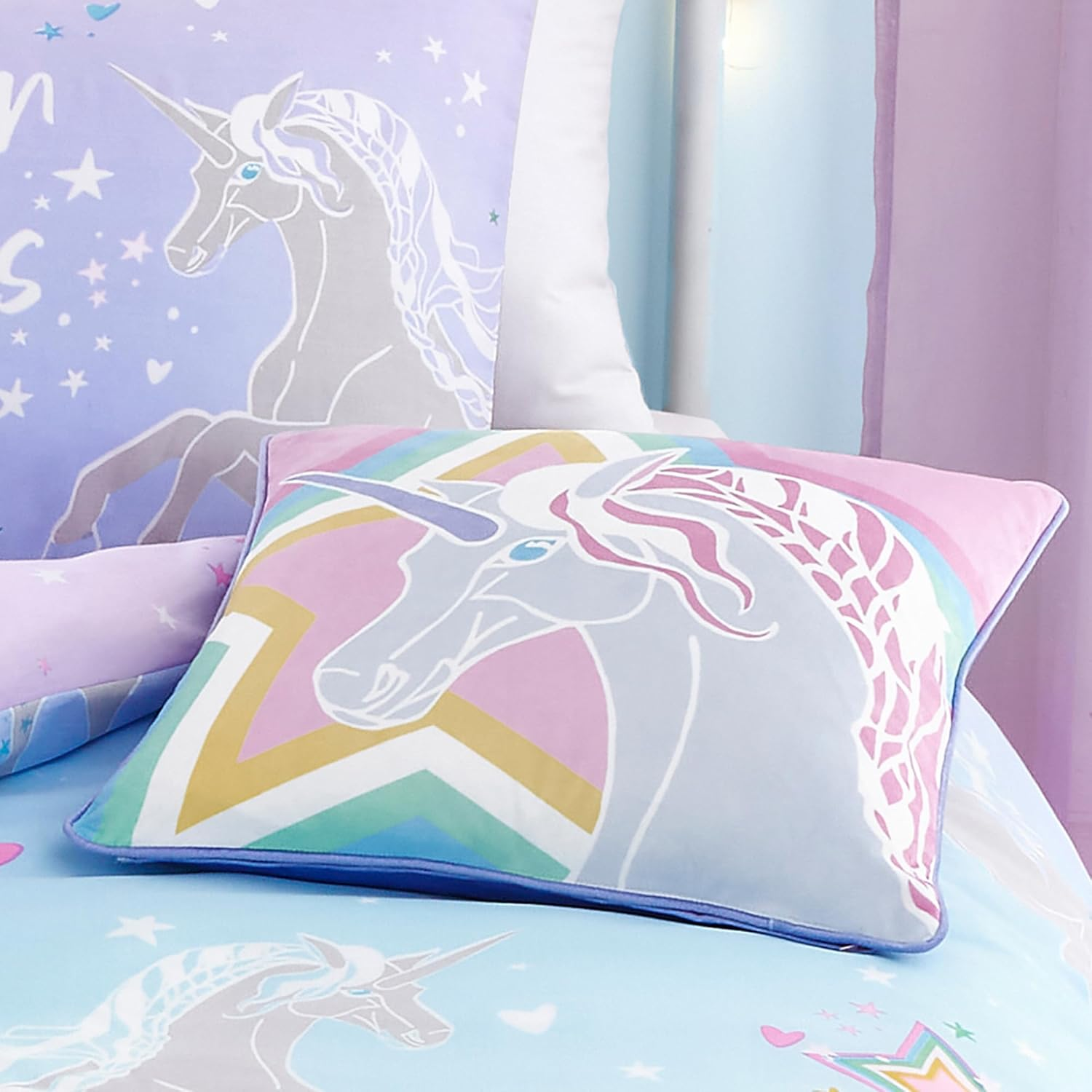 Bedlam Ombre Unicorn Glow in the Dark Duvet Cover Set Double Lilac image number 4