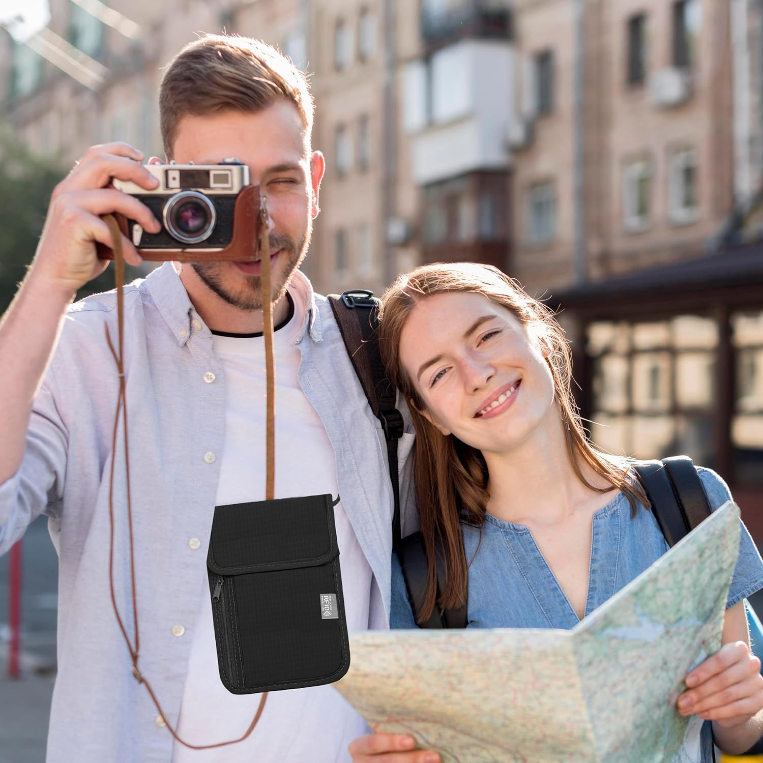 Maiiu Travel Neck Wallet with RFID Blocking &ndash; Passport Holder Organizer Neck Pouch &ndash; Portable Easy to Conceal Travel Pouch, Black, Rfid Blocking - Black image number 3