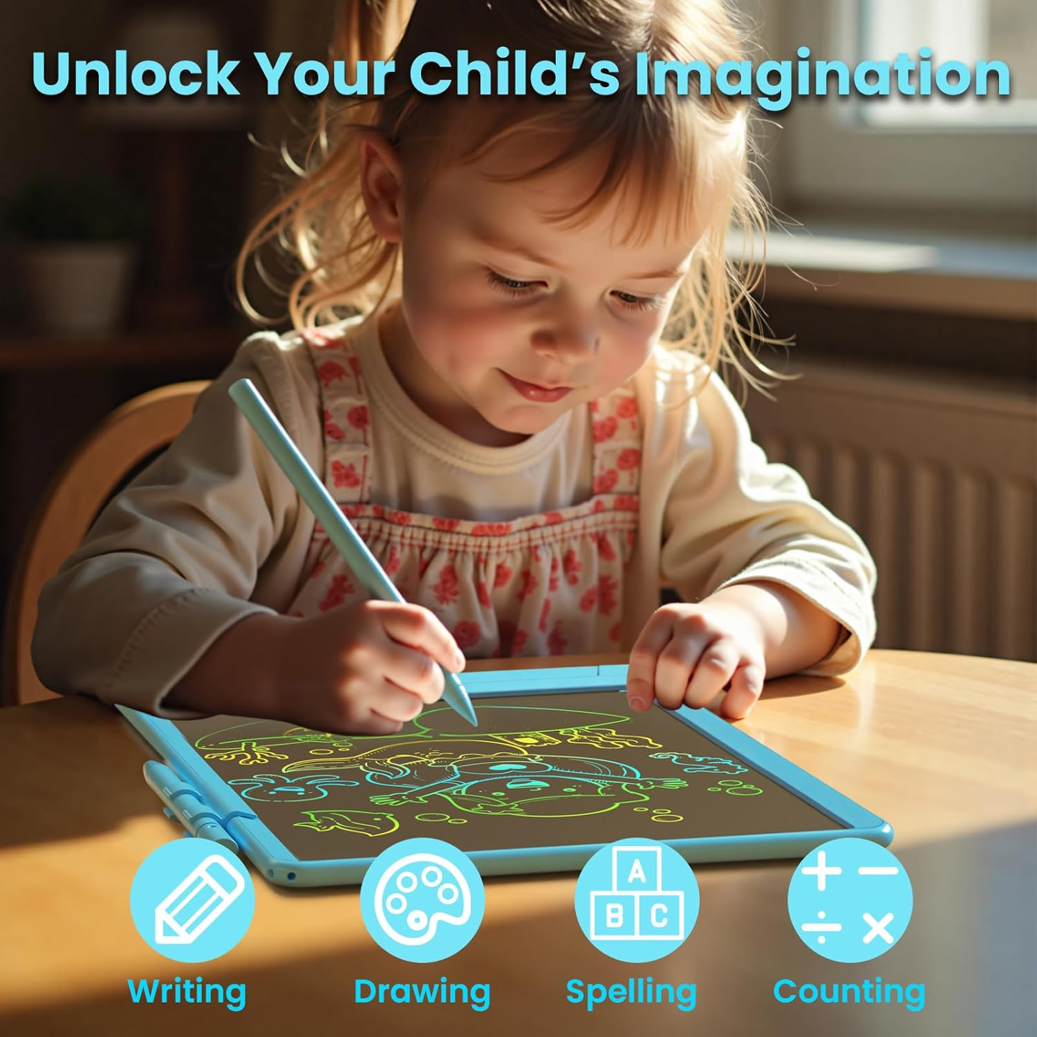 Writing Tablet for Kids (Age 3-8), 10-Inch LCD Colorful Doodle Boards, Perfect for Christmas & Birthday Gifts, Learning Toys & Travel Essentials for Boys and Girls (Blue&Pink) image number 6