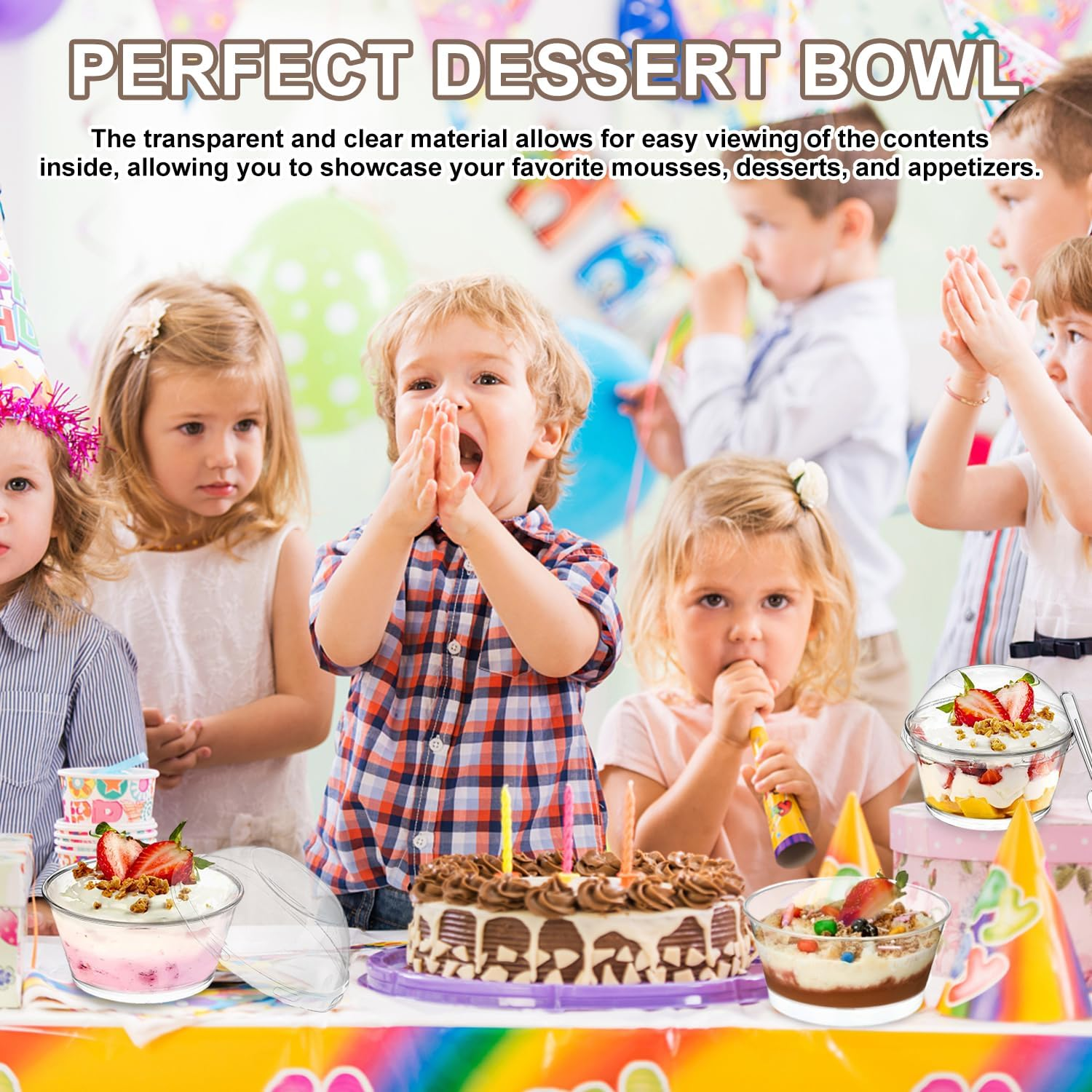 50 Pcs Mini Dessert Bowl Set, 140Ml Clear Plastic Cups with Spoons, Bpa-Free, Reusable Party Serving Bowls for Appetizer, Puddings, Mousse, Yogurt and Ice Cream image number 1