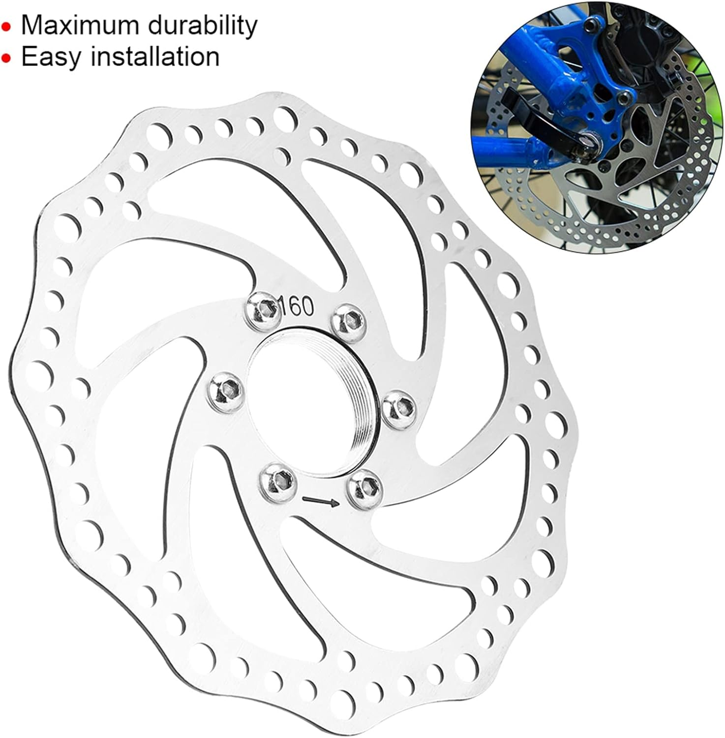 160Mm Stainless Steel Mountain Bike Disc Brake Rotor for Threaded Hubs Quick Installation Direct Replacement for Outdoor Cycling Enthusiasts image number 1