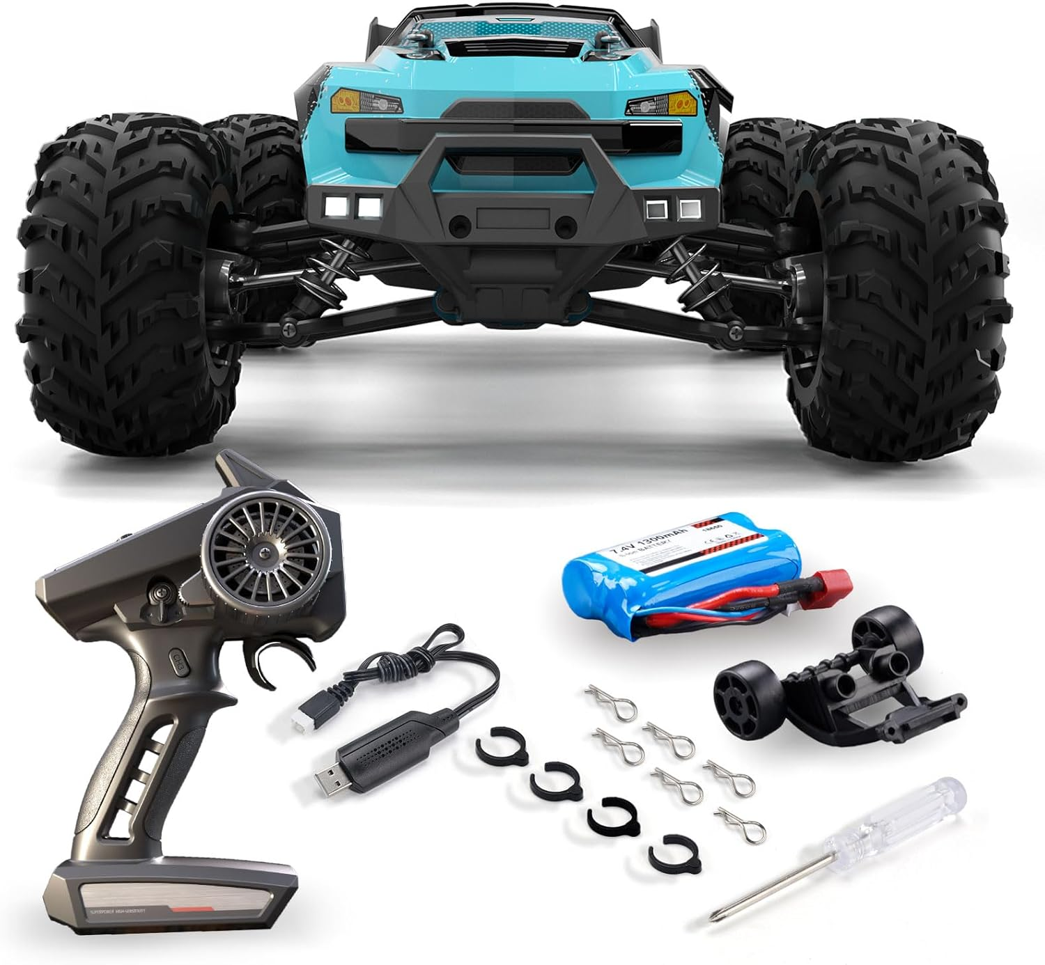 1:16 Scale 4WD Remote Control Car, 70Km/H High Speed Monster Truck, 2.4G Full Proportional Control, All Terrain Off-Road RC Vehicle for Kids Adults, Carbon Brush Motor, 1 Rechargeable 1300Mah Battery image number 4