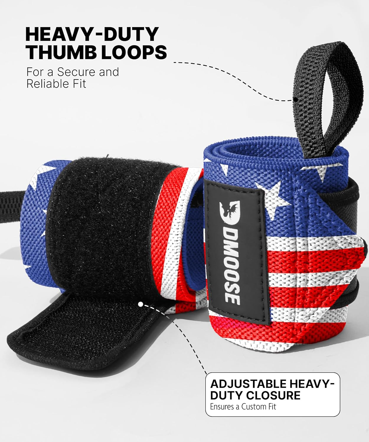 Dmoose Wrist Wraps, Avoid Injury and Maximize Grip with Thumb Loop, 18" or 12" Gym Straps Pair, Wrist Straps for Weightlifting, Powerlifting, Bench Press, Bodybuilding, Deadlift Straps for Men & Women image number 4