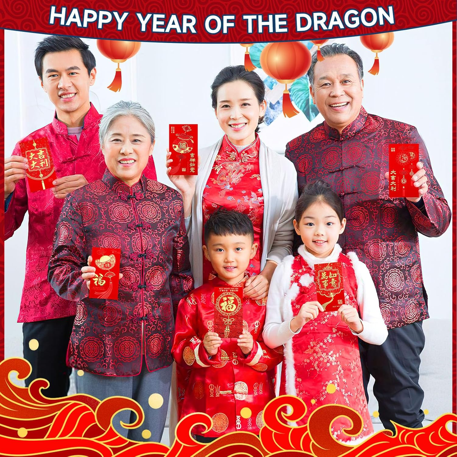 SEPGLITTER Chinese New Year Envelopes 2025, 54PCS Lunar New Year Red Envelopes for Spring Festival, 12 Styles Hong Bao Lucky Money Pockets with Gold Raised Foil image number 4