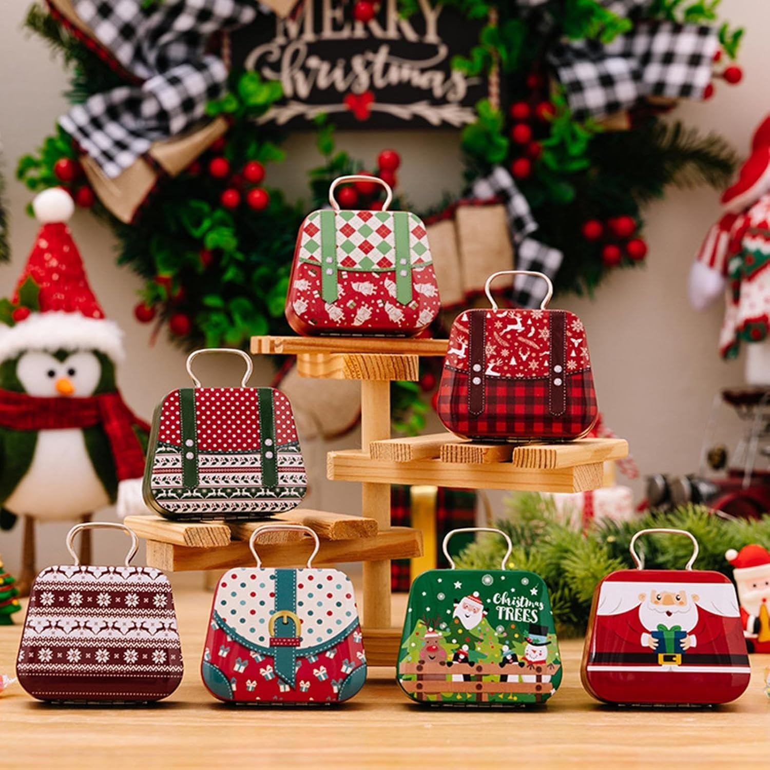 Empty Christmas Tins - Retro Tins Containers,Christmas Cookie Containers, Metal Nesting Containers, Food Storage Containers with Lids for Holiday image number 3