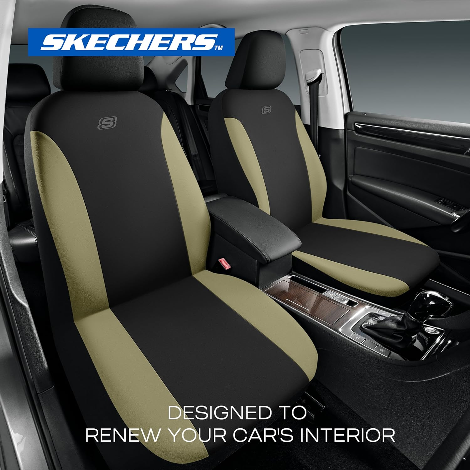 Skechers Seat Covers, Premium Breathable Polyester Seat Covers, Car Seat Covers Front Seats Airbag Compatible, Automotive Comfort for Most Cars, Vans, Trucks, Suvs (Two Front, Beige) image number 3