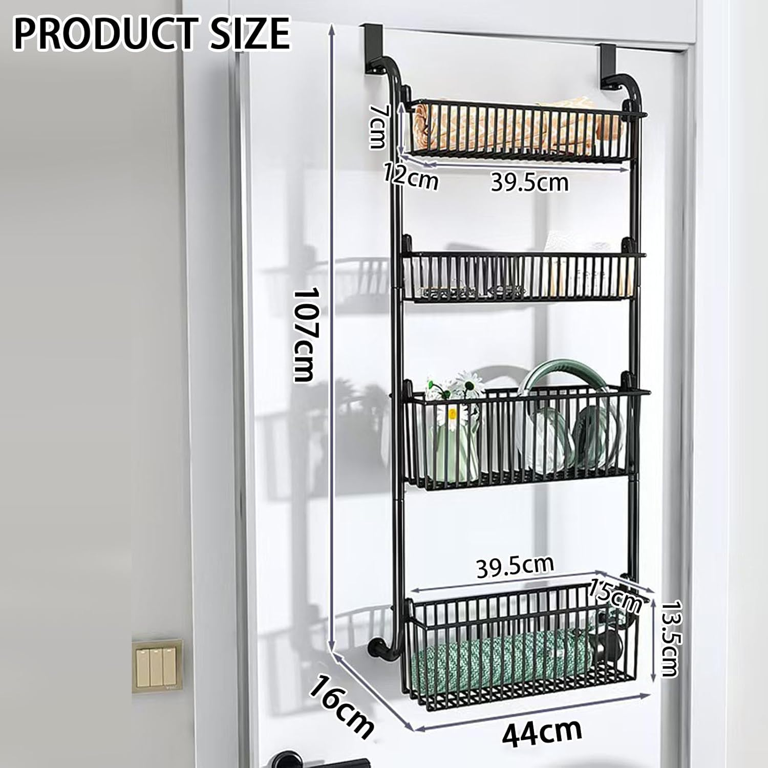 Eqiech over the Door Organizer, 4-Tier over the Door Pantry Organizer,Metal Hanging Storage Rack,Detachable Frame,Hanging Wall Mount Spice Rack,For Pantry,Cabinet,Bedroom,Bathroom - 6 Layers image number 5