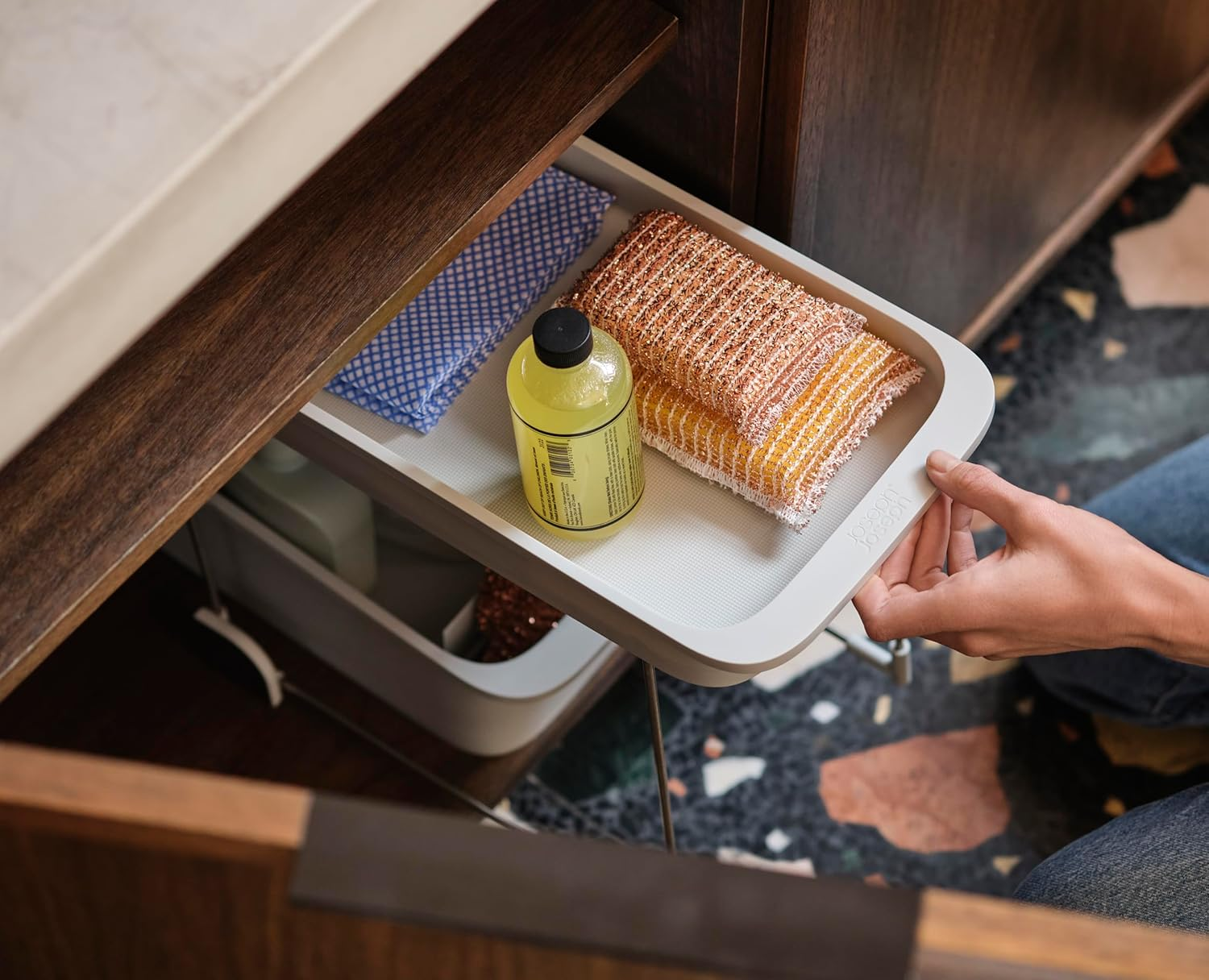 Joseph Joseph Cupboardstore 2-Tier Easy Access Wheeled Storage Caddy, under Sink Kitchen Organiser, Recycled Plastic image number 1