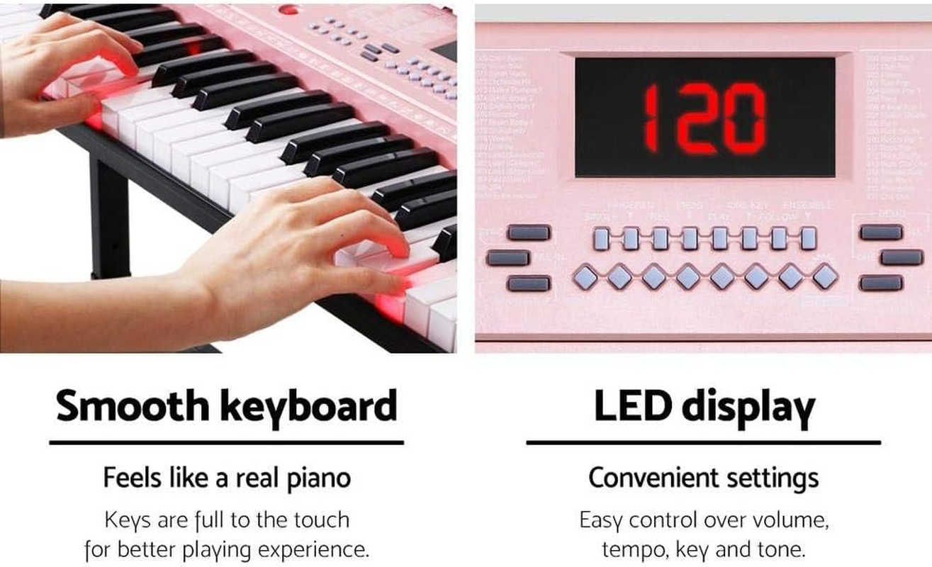 ALPHA 61 Keys Electronic Piano Keyboard Portable Digital Keyboard with Audio Input, Microphone Input, Headphont Output, 255 Tones Rhythms LED Electric Holder Music Stand Adaptor Power (Pink 97) image number 6