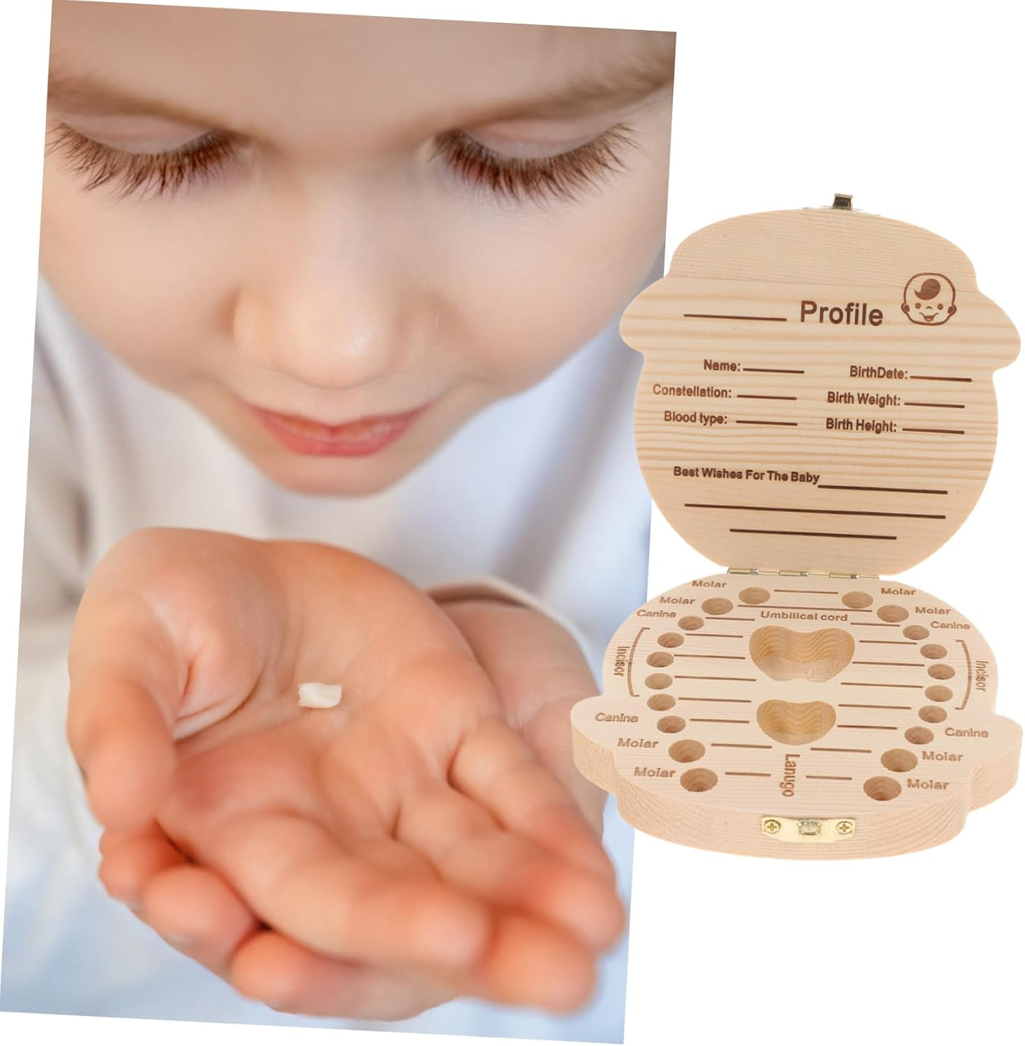 Baby Tooth Box Wooden Keepsake Box Cartoon Colorful First Tooth Holder for Boys Newborn