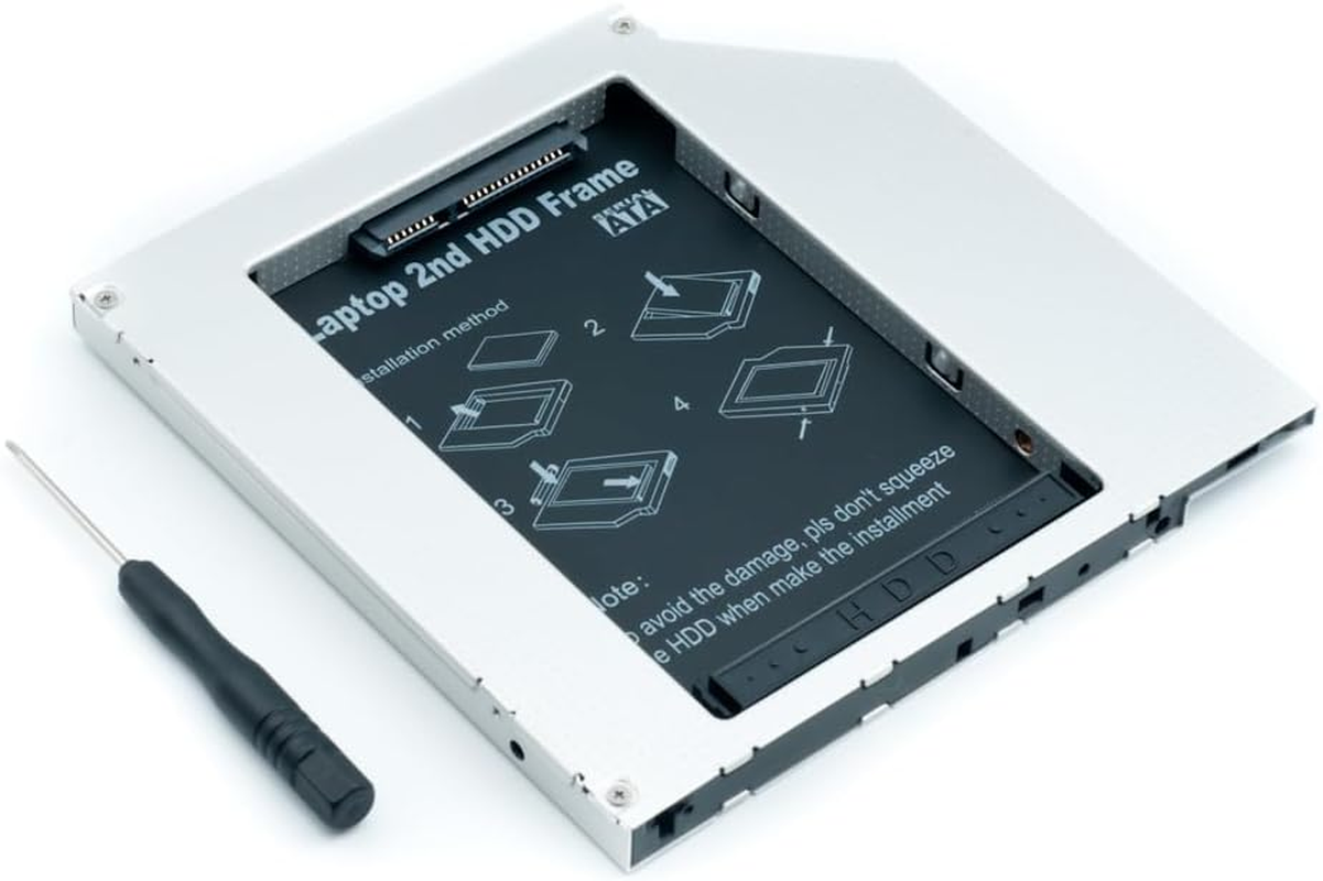 QUMOX 2.5" SATA Hard Drive Caddy Adapter for 9.5Mm CD/DVD-ROM Bay, SSD/HDD Tray Enclosure with Bezel & Screwdriver, Compatible with Dell HP Lenovo Thinkpad Acer ASUS MSI Laptop image number 3