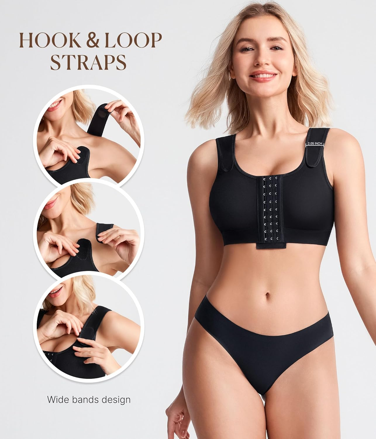 Post Surgery Compression Bras for Women Front Closure Mastectomy Bra with Wide Adjustable Straps Wirefree image number 3