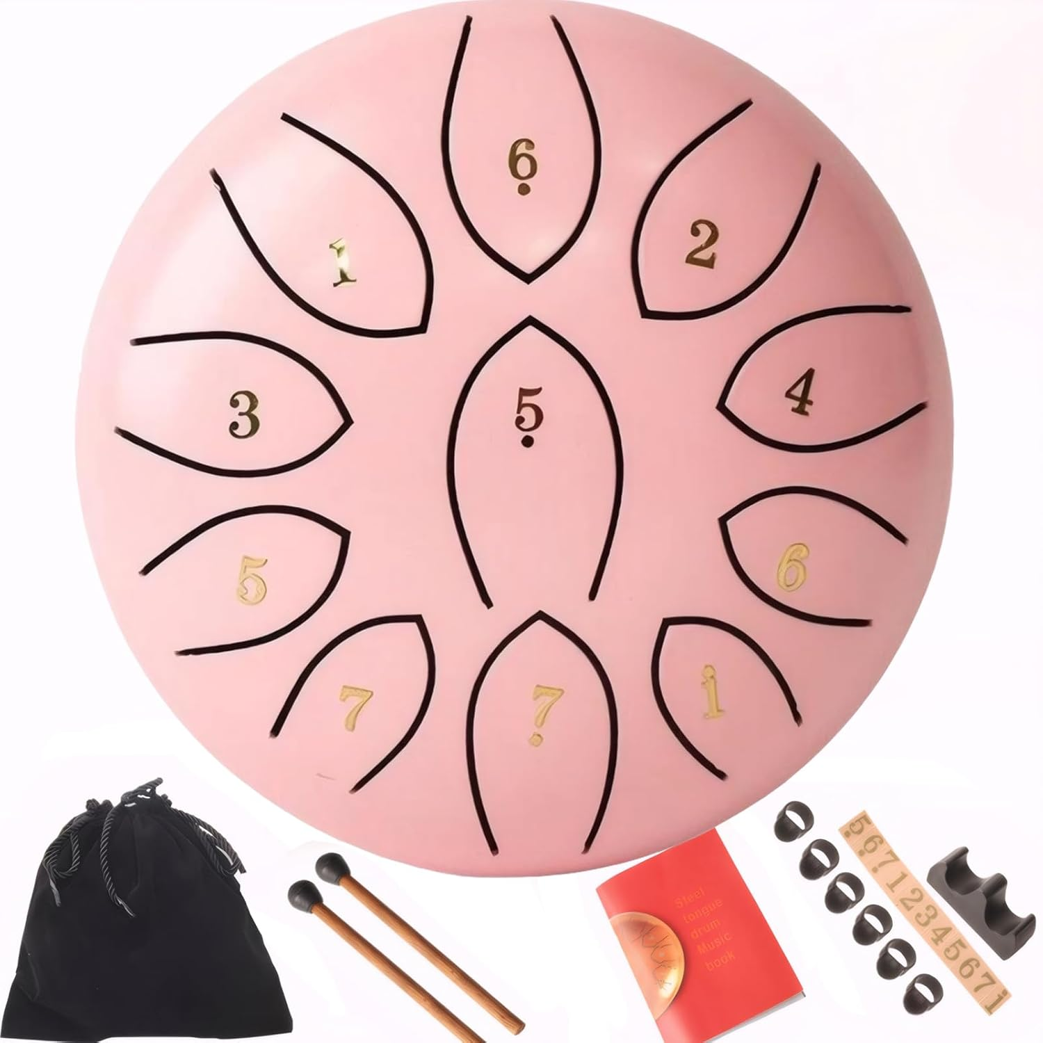 Outdoor Rain Drum, 6-Inch 11 Tone, Waterproof, Zen Yoga Gift, Music Book, Storage Bag, Hammer and Fingers Picks (Pink) image number 1