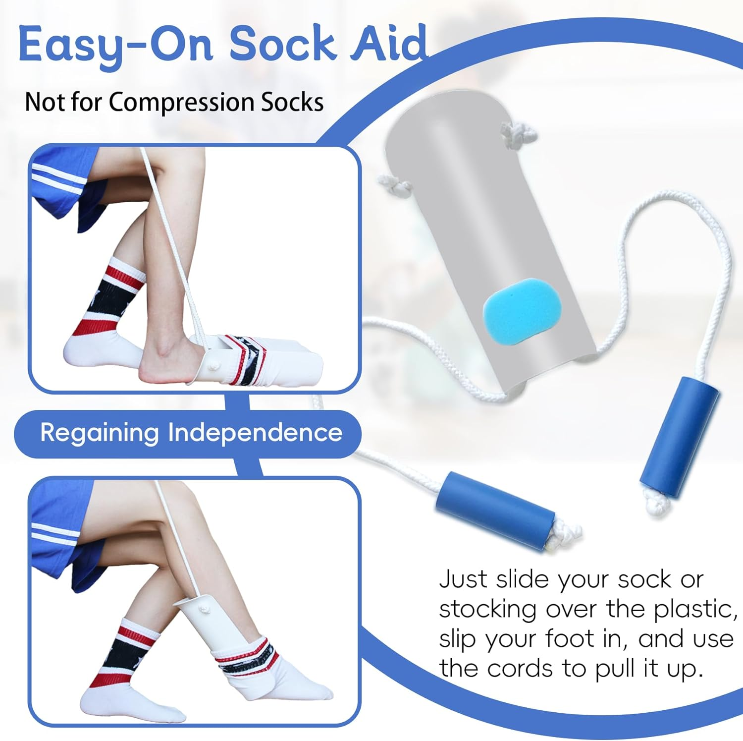 Sock Aid, Sock Aid Device for Seniors, Sock Helpers to Put on Your Socks with Foam Handles, Sock Assistant Device No Bending Easy on Easy Off, Sock Aide for Elderly, Pregnant, Diabetics（Grey） image number 2
