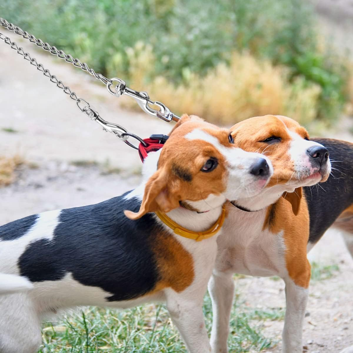 Double Dog Lead Rope,2 Pieces Metal Durable Dog Chain Chew Proof Tangle Free Dual Pet Dog Leash Extension Splitter Lead for 2 Dogs for Walking (Silvery, 2.5 * 40CM) image number 1