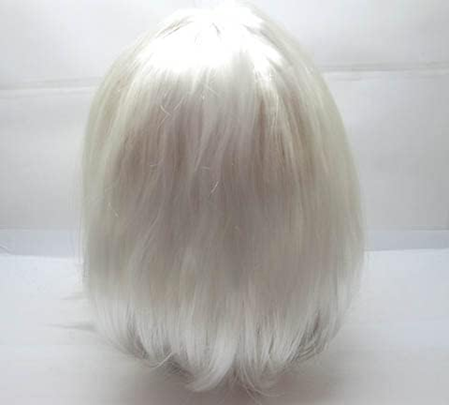 4Pc Bobo Head Style Neat Bang Short Straight Cosplay Wig - White image number 2