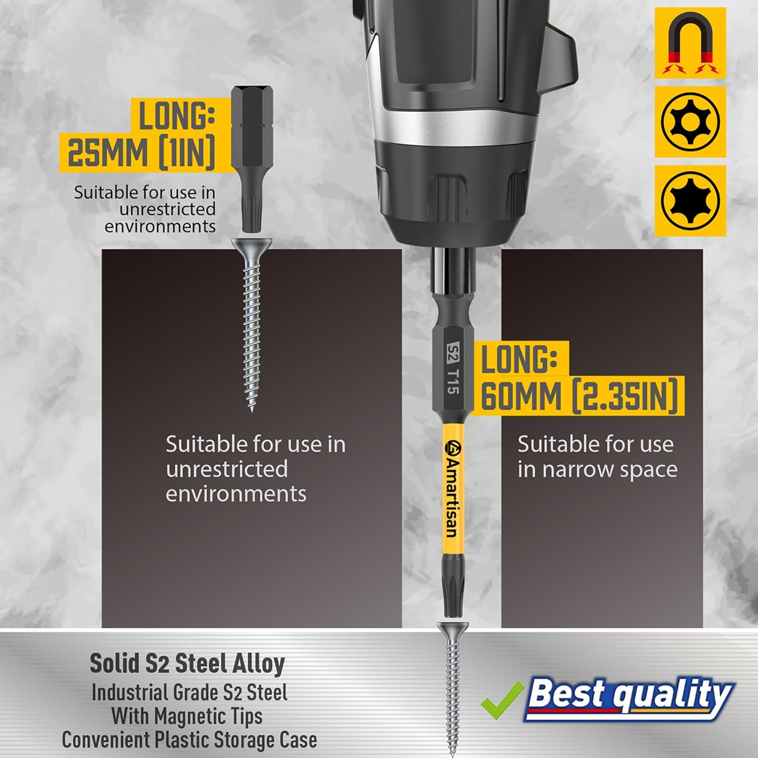 Amartisan Torx Bit Set, 24-Piece Security Torx Bit Set, Tamper Resistant Star Bits Set S2 Steel, 1" and 2.3" Long T5 - T40 image number 1