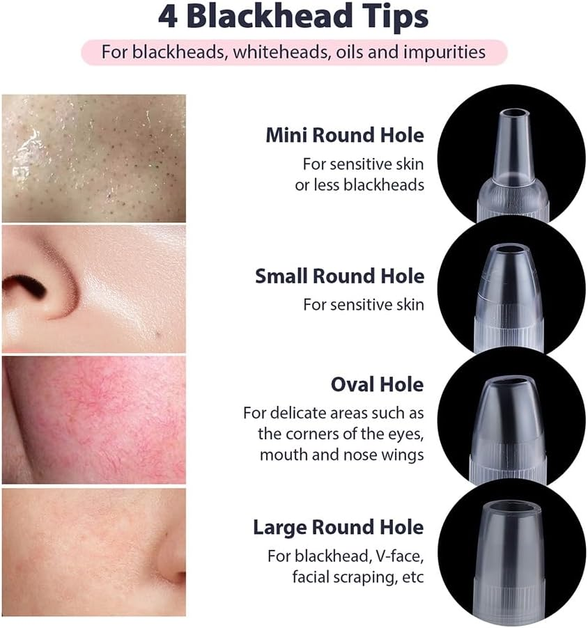 2-IN-1 Diamond Microdermabrasion Machine, Blackhead Remover Portable Diamond Microdermabrasion Machine, Pore Vacuum Peeling Cleaner with 8 Replaceable Suction Heads, Facial Exfoliation Tool(White) image number 3