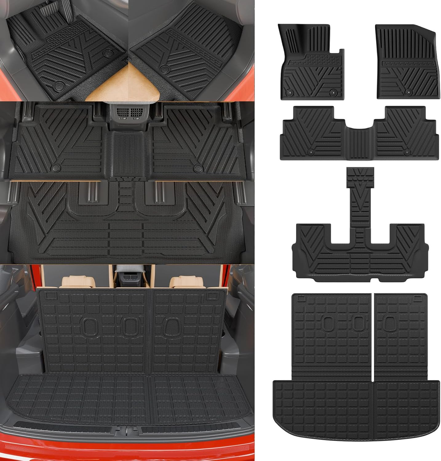Floor Mats Compatible with 2020-2025 Hyundai Palisade Trunk Mat Cargo Liner TPE Back Seat Cover Protector 2024 Palisade 7 & 8 Seats Accessories (Trunk Mat with Backrest Mats+Floor Mats) image number 3