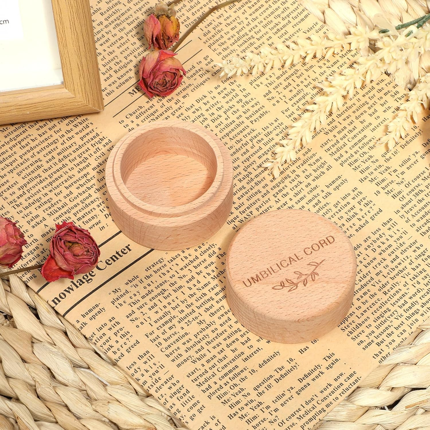 Ajcotahm Umbilical Cord Keepsake Box Wooden Cute Fetal Hair Memorial Tooth Box Kids Lost Teeth Storage Durable Baby Keepsake Gift for Christening Gift Baby Shower Pregnancy image number 2