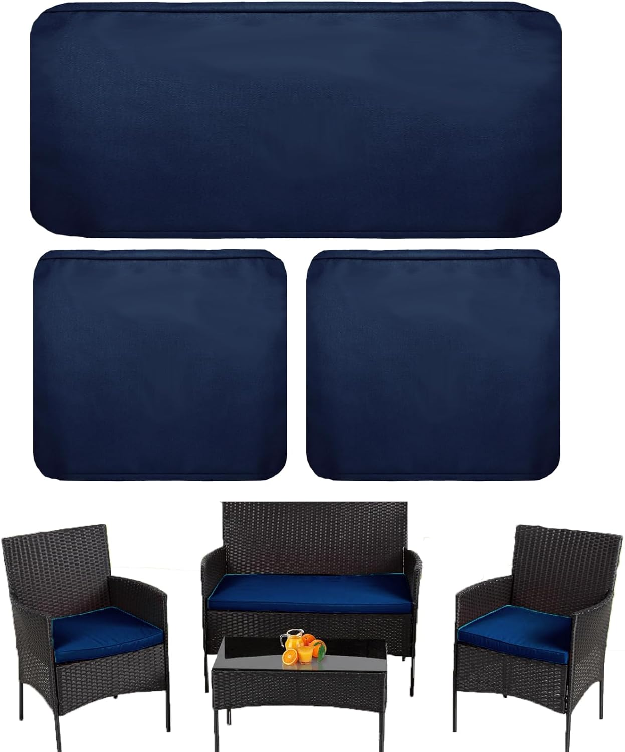 Oslimea 3Pack Patio Cushion Covers for Patio Conversation Set 4 Pieces Outdoor Seat Cushions Replacement Covers for Patio Furniture Backyard Porch Garden Poolside Balcony Sets, Blue, 42X18X3,18X18X2