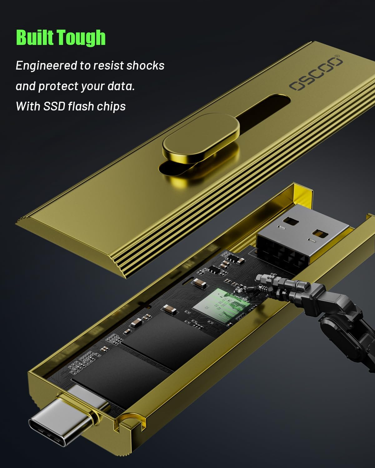 2TB Portable SSD, USB 3.2 Gen 2 External Solid State Drive, up to 1100Mb/S, Dual USB-C & USB-A Ports, Push-Pull Design, Compatible with Iphone 15/16, Android, Mac, Windows, Laptop image number 5