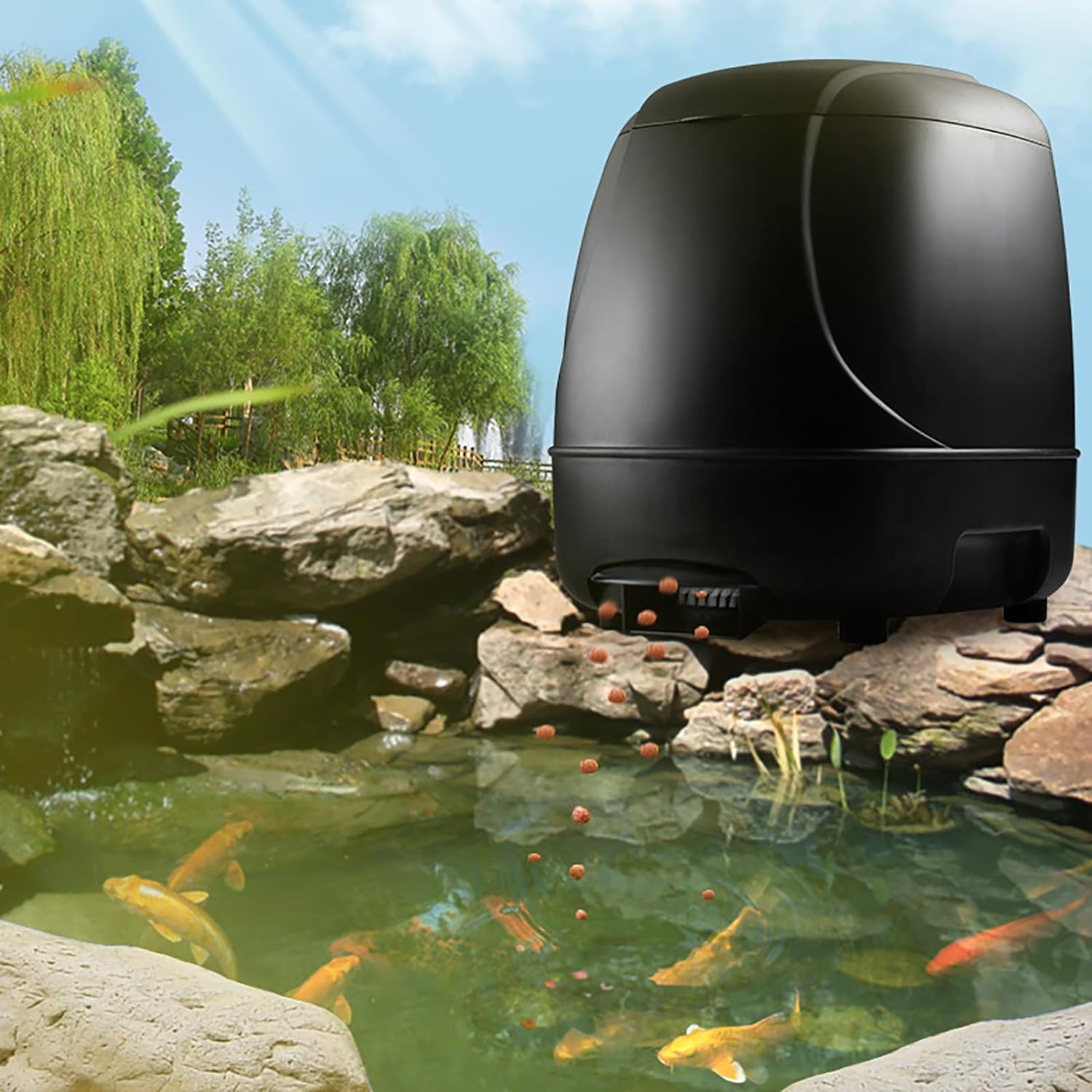 10L Pond Feeder, Automatic Fish Feeder for Pond Outdoor, Fish Feeder Automatic Dispenser, Timer High Capacity for Vacations & Hot or Cold Weather- Battery Powered