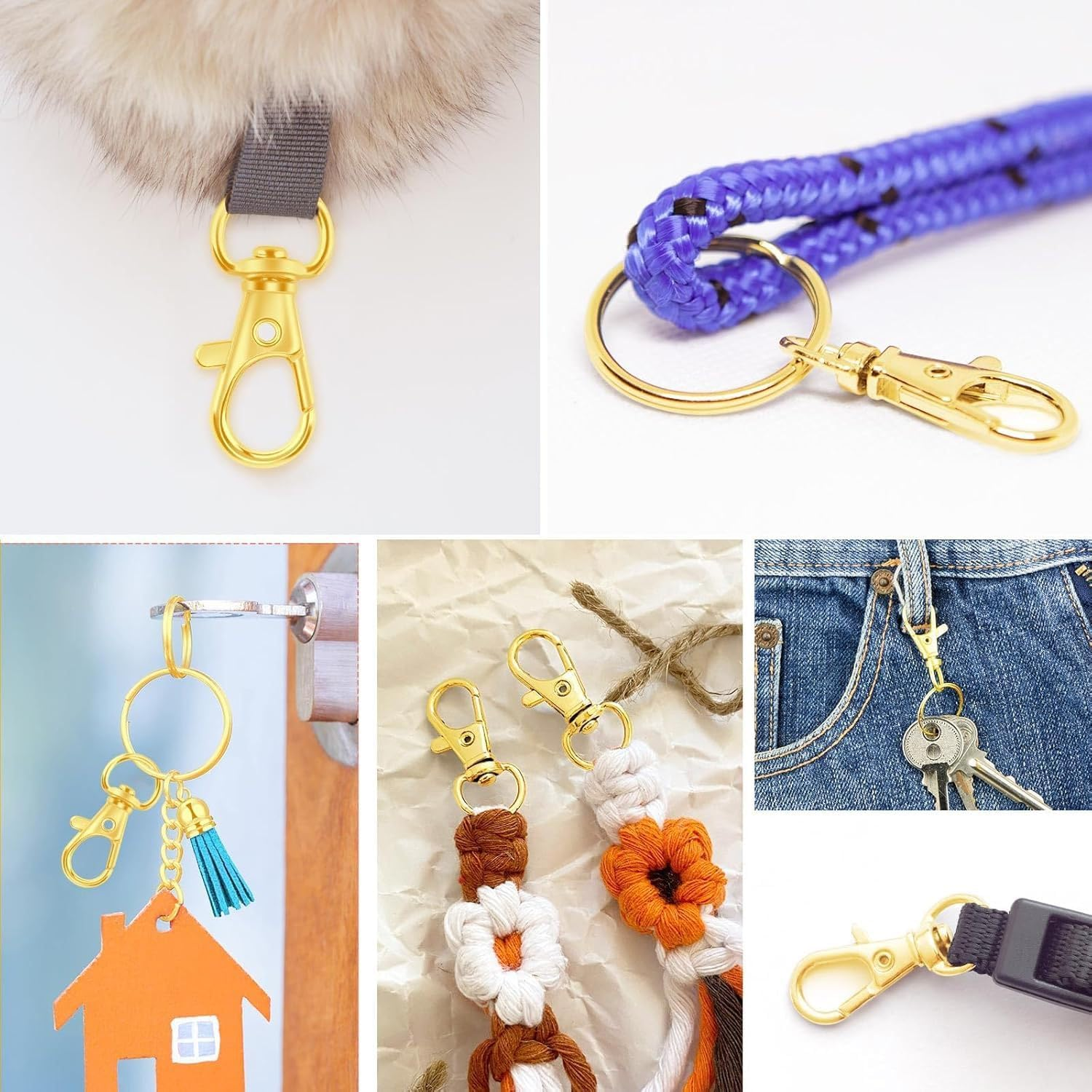 100PCS Premium Metal Swivel Snap Hooks with Key Rings,Swivel Lobster Claw Clasps for Keychain Clip Lanyard,Jewelry Making,Diy Crafts(Silver) (Gold) image number 5