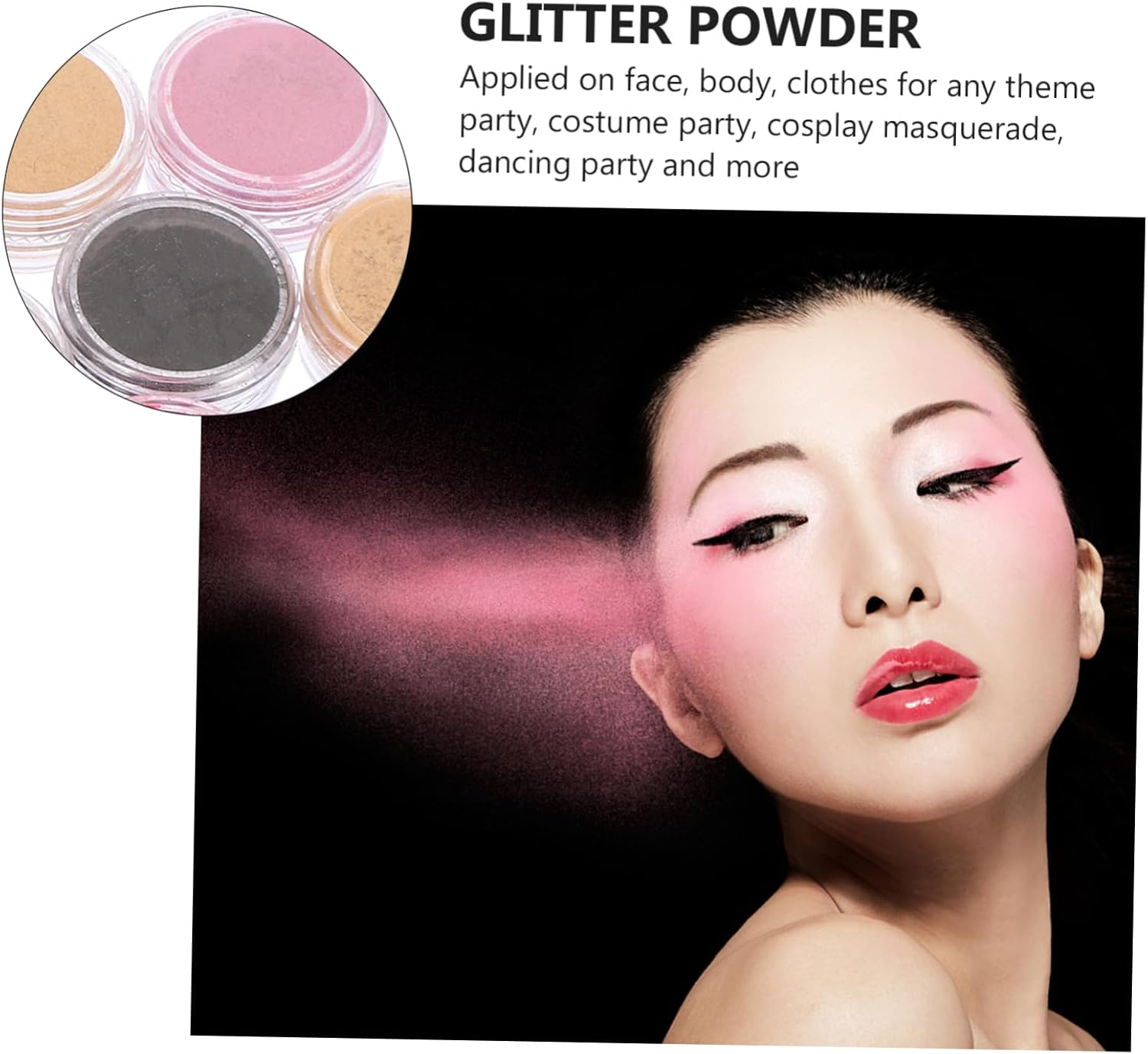 HEALSOPTHY 16Pcs Fine Craft Glitter Powder Pigment Colors Face Glitter Nail Art Powder Chunky Black image number 1