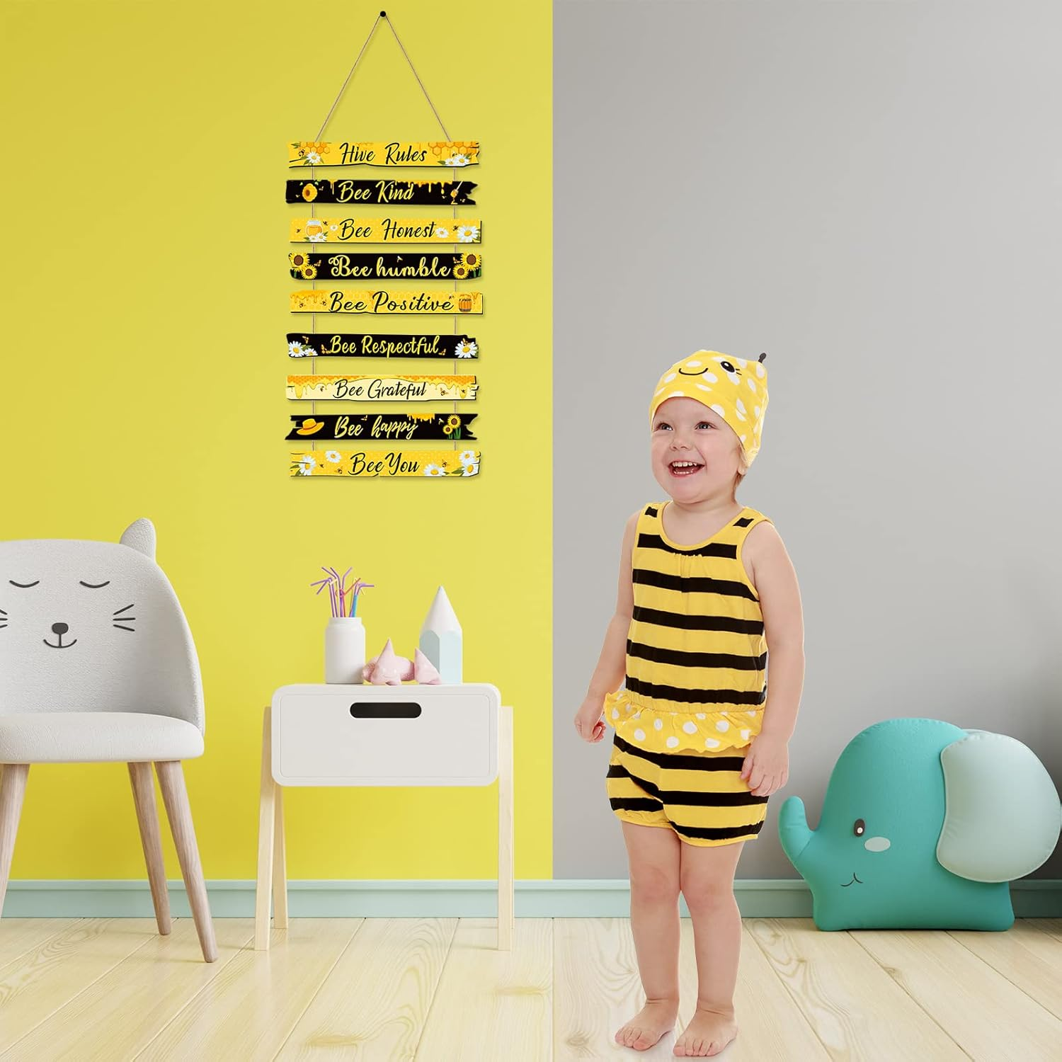 Jetec Bee Hive Rules Sign Wooden Plaque Spring Wall Bee Decor Daisy Honey Sign 11.8" X 19.7" for Home Spring Daisy Sunflower Decorations for Kitchen Living Room Office(Black, Yellow) image number 5