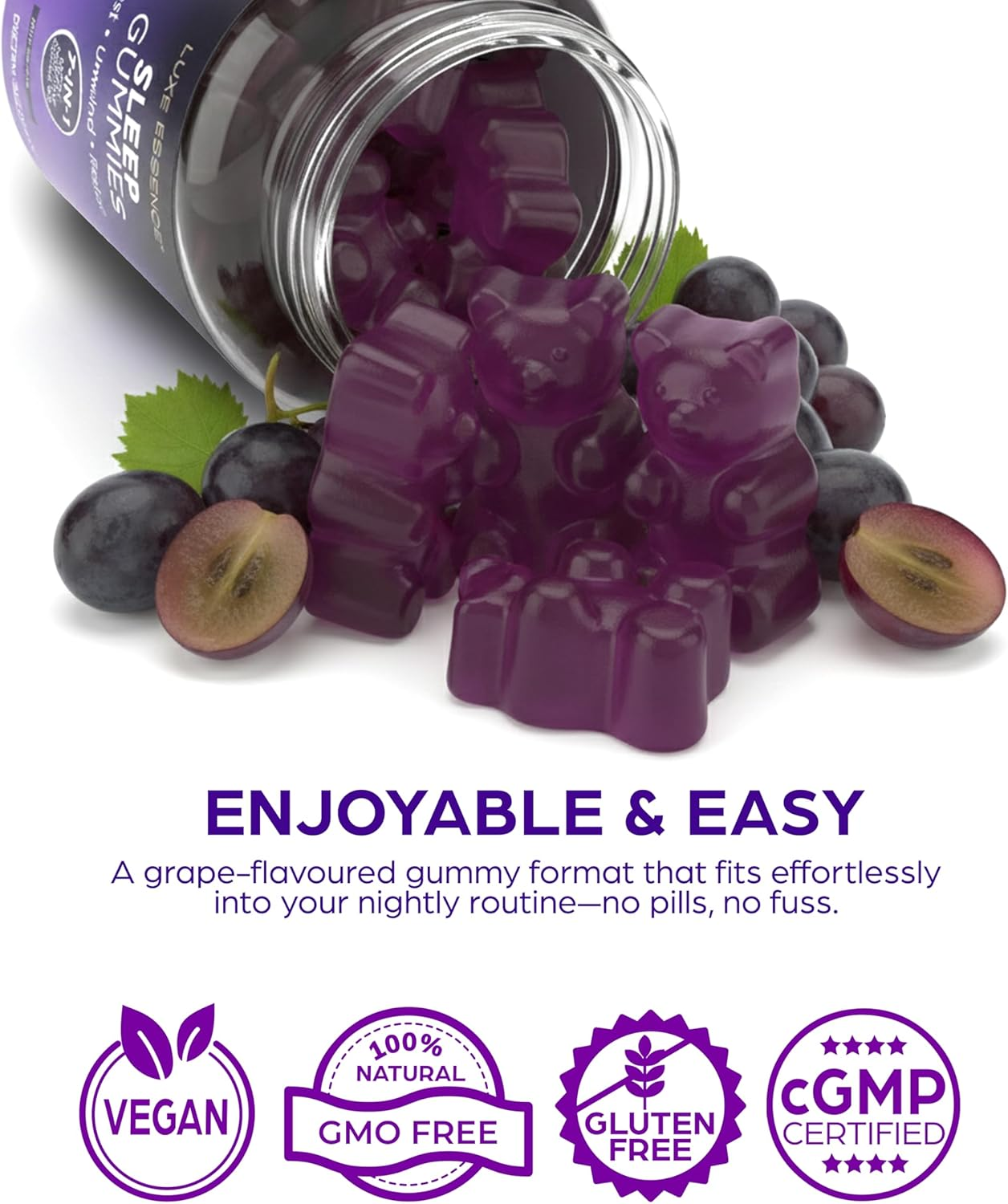 Sleep Gummies | Calming Blend with L-Theanine, 5-HTP, Lemon Balm, Passionflower, Valerian & Magnesium | Night-Time Relaxation Support | 60 Gummies image number 2