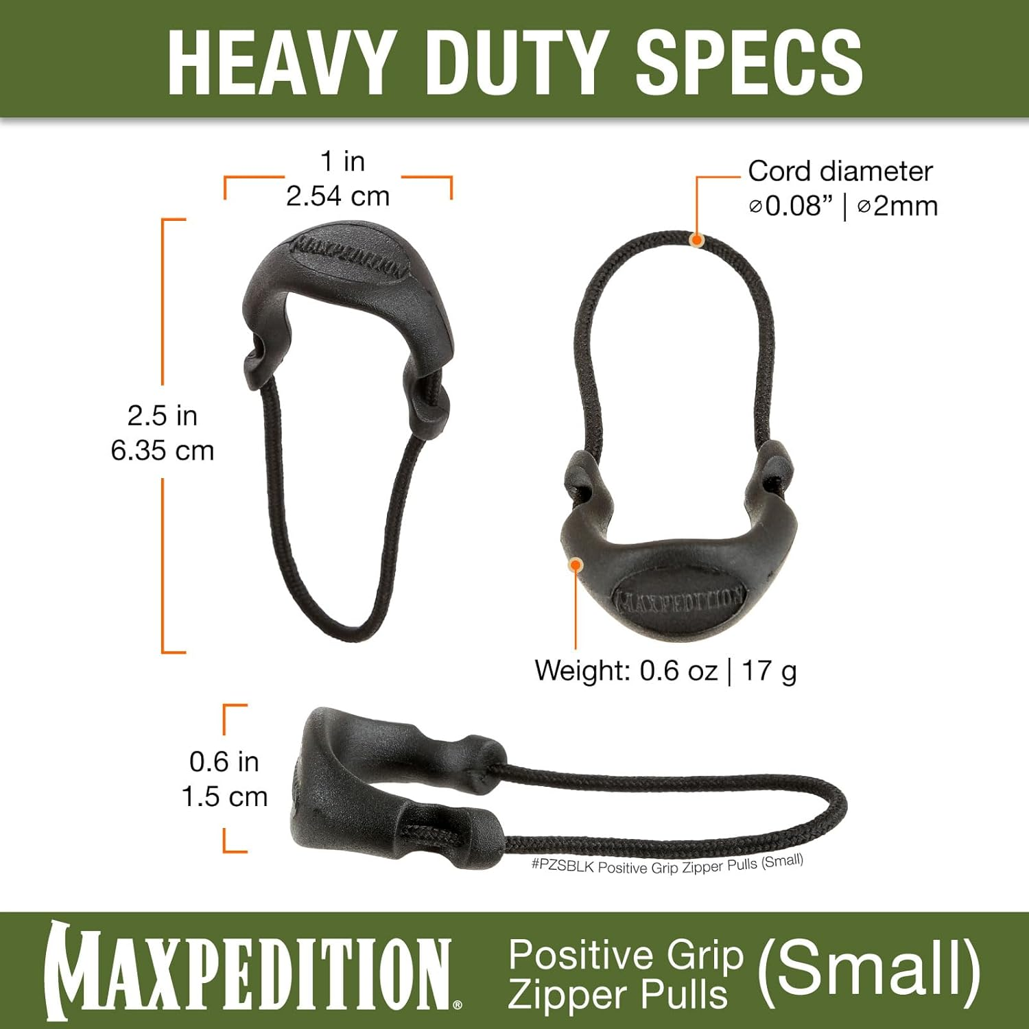 Maxpedition Small Zipper Pulls Pack of 6 Luggage Tag, 2 Cm - Black image number 2