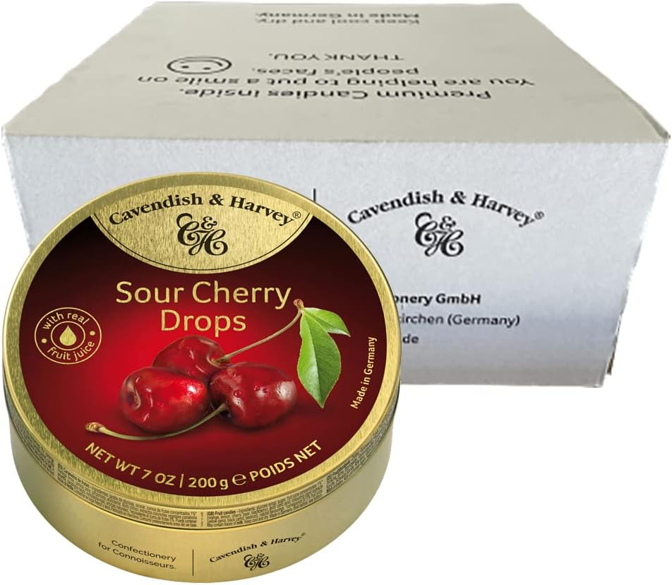 Cavendish and Harvey Sour Cherry Drops 200G Tin Sweets Lollies X 10