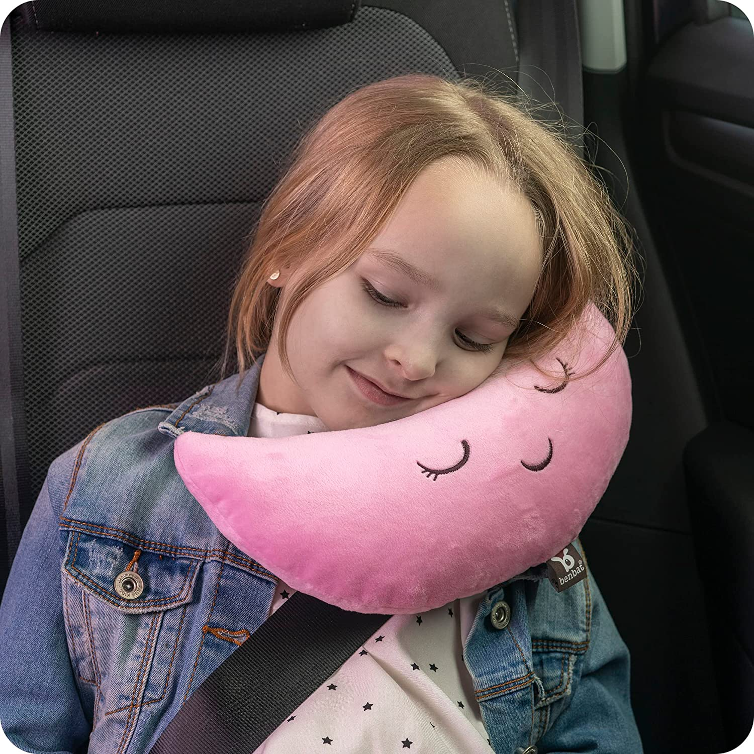 Benbat Mooni Seat Belt Head Support Travel Pillow for 4 Years and Above, Pink image number 5