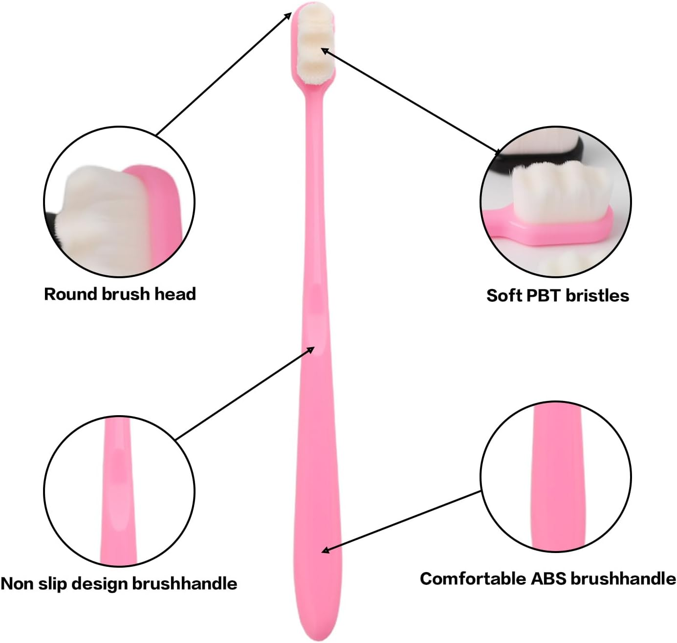 4 Pcs Ultra Soft Nano Toothbrush &ndash; Manual Toothbrush with over Ten Thousand Bristles for Sensitive Teeth & Gums, Gentle Oral Care for Adults & Kids (Pink, Green, Black, White) image number 1